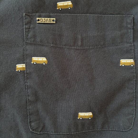 DJAB Men’s navy blue button-down shirt with yellow van print size small - Picture 4 of 8